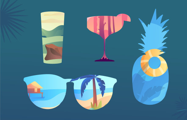 设置有趣的夏季图标的蓝色背景图片下载