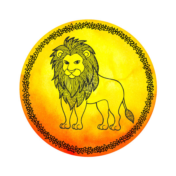 狮子座狮子星座星座符号标志标志图标设计火元素色彩艺术背景水彩画漫画插图财富图片下载