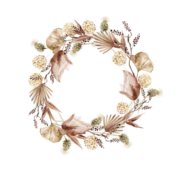水彩画美丽的秋花环。圆装饰框图片下载