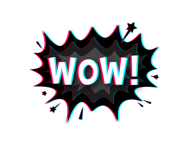 漫画演讲气泡与文字Wow。故障图标。标志，不干胶标签，特价标签，广告标牌。矢量插图。图片下载