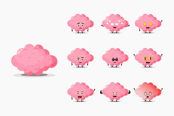 可爱大脑吉祥物套装图片下载