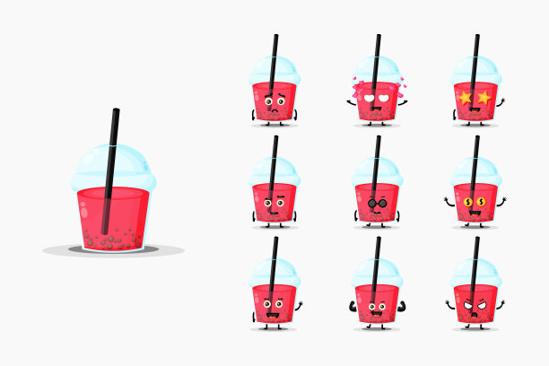 可爱的泡泡茶吉祥物套装图片下载