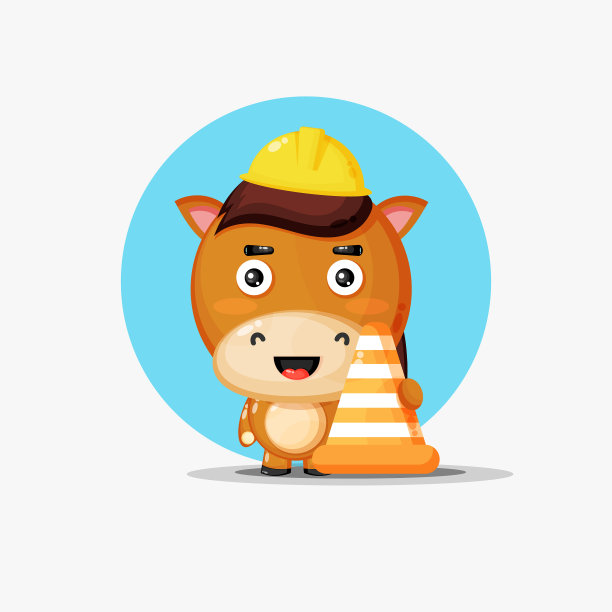 可爱的马在建筑工地工作图片下载