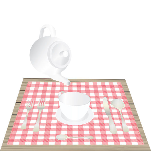 桌上有餐具。菜肴。图片下载