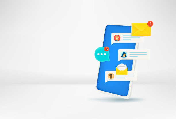 带有即时消息通知功能的现代智能手机。带有复制空间的横幅图片下载