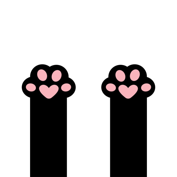 两只黑猫爪印腿足。粉色心形符号。可爱的卡通人物身体部分轮廓。宝贝宠物收集。情人节快乐。爱的信号。平面设计。白色背景。孤立。图片下载