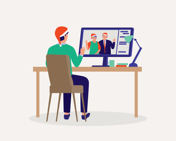 一名年轻男子在COVID-19大流行期间与父母通过视频通话庆祝圣诞节。圣诞节的社会距离。图片下载