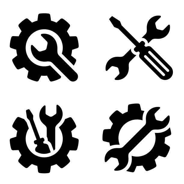 服务的图标集。扳手，螺丝刀和齿轮图标。螺丝刀和扳手字形图标。设置和维修，服务标志-股票向量。图片下载