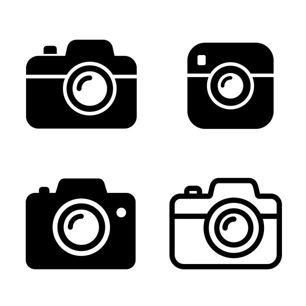 摄影相机图标集。极简相机是集合。图片图标。线和平面风格图标孤立在背景上-股票vecto。图片下载