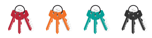 钥匙链图标-彩色矢量插图集-隔离在白色背景图片下载