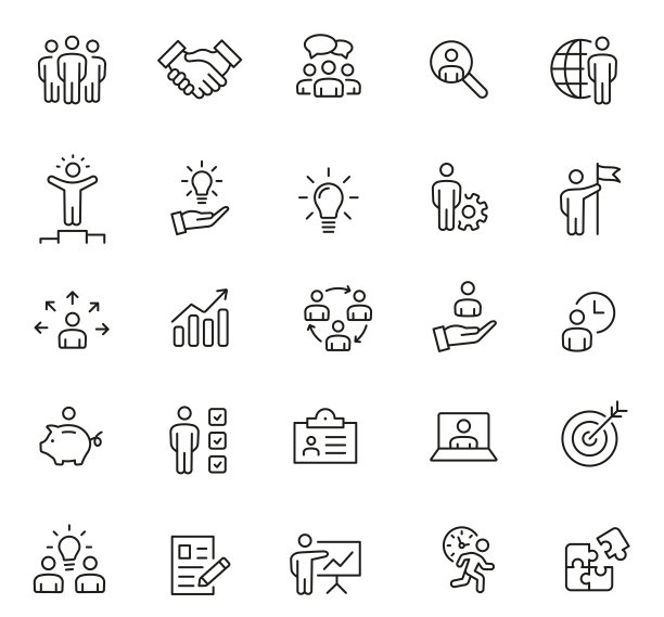 业务人员行图标设置。团队合作精神。轮廓图标集合-股票矢量。图片下载