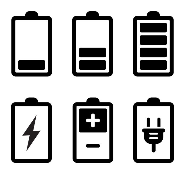 电池图标集。电池充电指示灯图标。电池的能量水平。碱性电池容量充电图标。平面样式-股票向量。图片下载