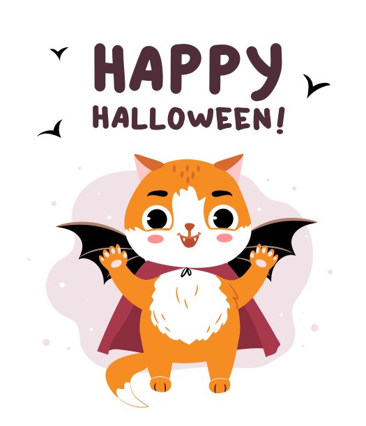 可爱的德古拉猫说嘘。万圣节搞笑幽灵猫海报，贺卡设计模板。卡通矢量插图。图片下载