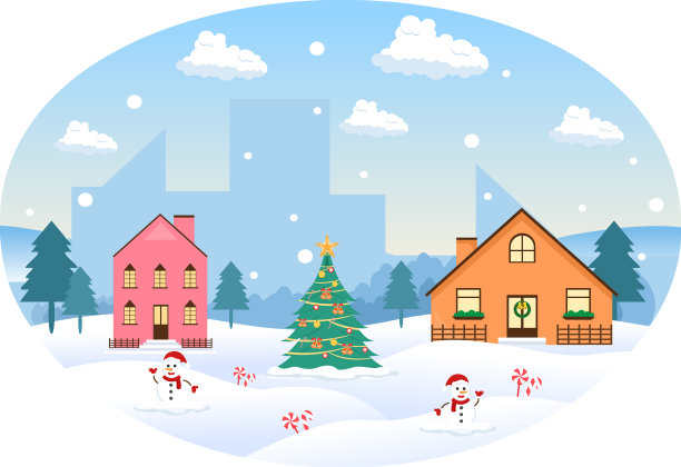 冬季景观与住宅背景全景图片下载