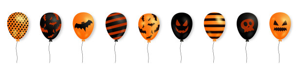 一套万圣节气球。可怕的空气橙色和黑色的气球图片下载
