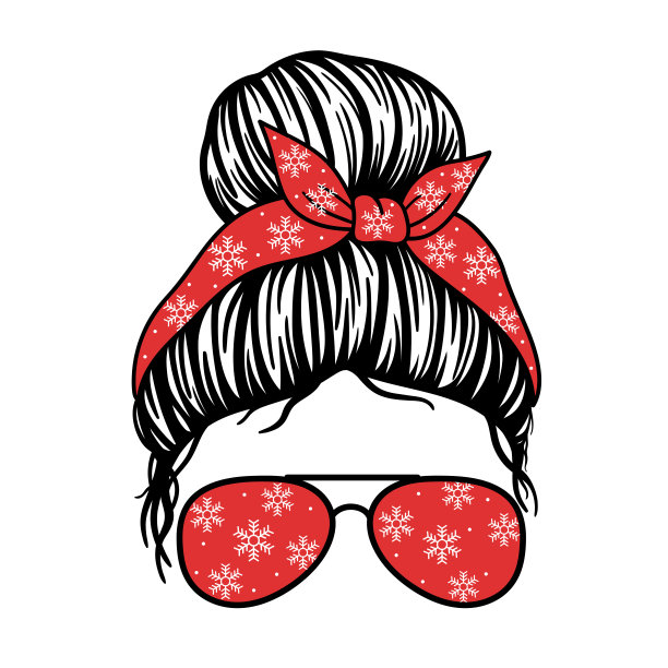 圣诞节妈妈。女人脸上戴着飞行员眼镜，头巾和雪花图案。凌乱的小丸子妈妈的生活方式。矢量插图。孤立在白色背景上。适合做海报，t恤，明信片。图片下载