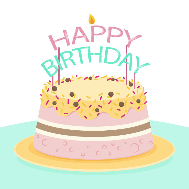 平面设计生日蛋糕与顶部矢量插图图片下载