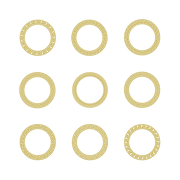 一套古希腊圆形图案。无缝希腊钥匙圆框架图片下载