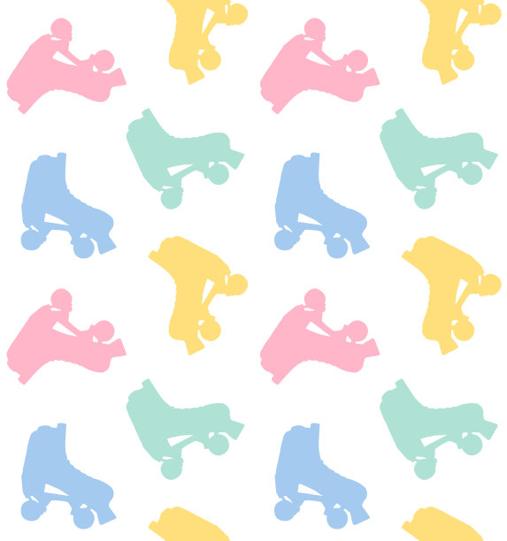 矢量无缝模式的不同颜色手绘复古四辊溜冰鞋图片下载