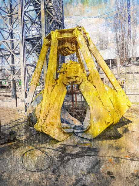 黄色多爪机械式抓斗。负载处理装置图片下载