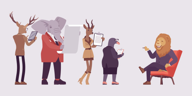 动物，鹿，大象，狍，鸥鸟在狮子老板面前报告图片下载