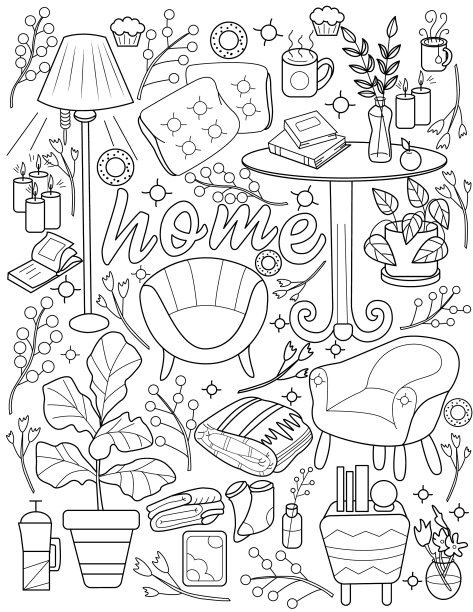 房屋家具线画，桌椅图片下载