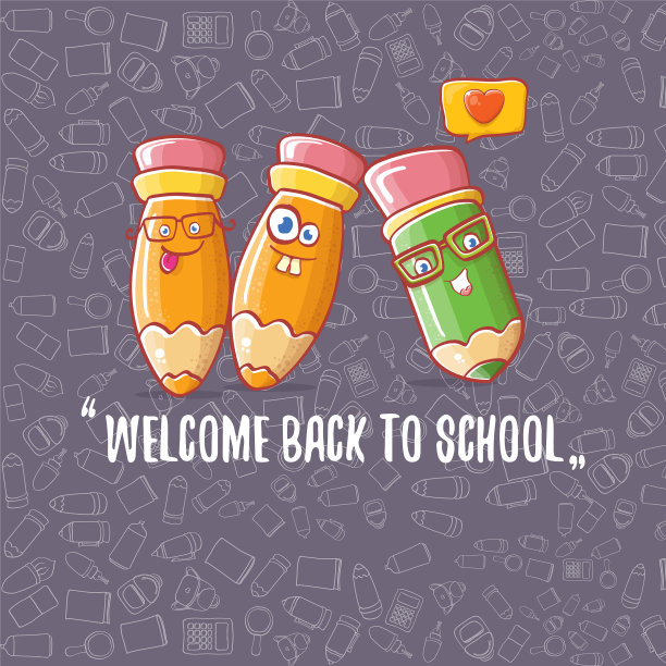 回到学校的横幅或海报与卡通funky图片下载