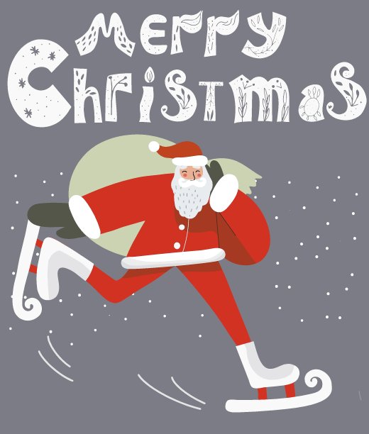 圣诞贺卡圣诞老人飞在冰鞋赠送礼物题词圣诞快乐。图片下载