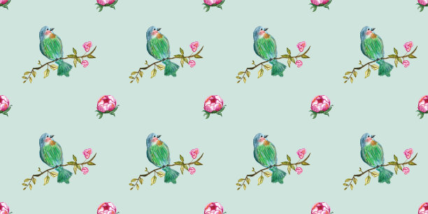 无缝图案与水彩画鸟图片下载