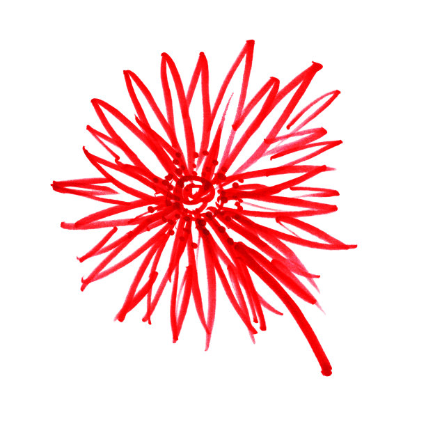 记号笔用树叶画出鲜红色的花朵图片下载