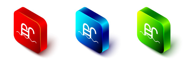 等距游泳池与梯子图标隔离图片下载