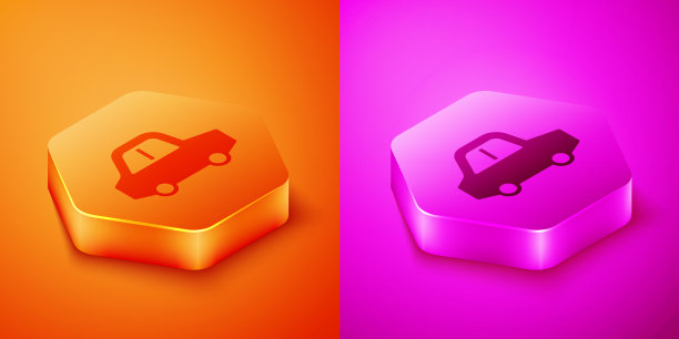 等距玩具汽车图标孤立的橙色和粉红色图片下载