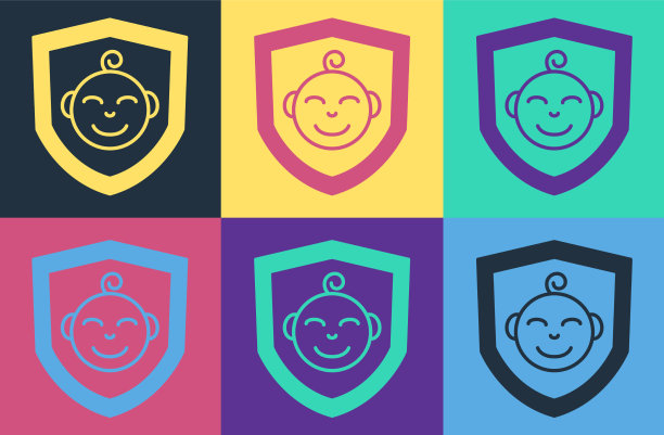 波普艺术婴儿盾图标孤立的颜色图片下载