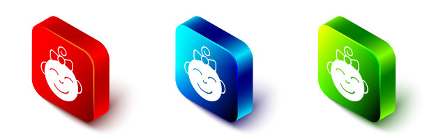 等长快乐小女孩头icon孤立上图片下载