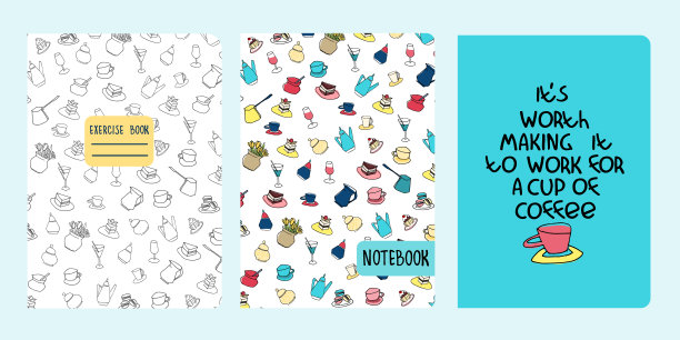 封面模板基于咖啡馆对象，蛋糕，其他对象的模式。笔记本、日记的背景图片下载