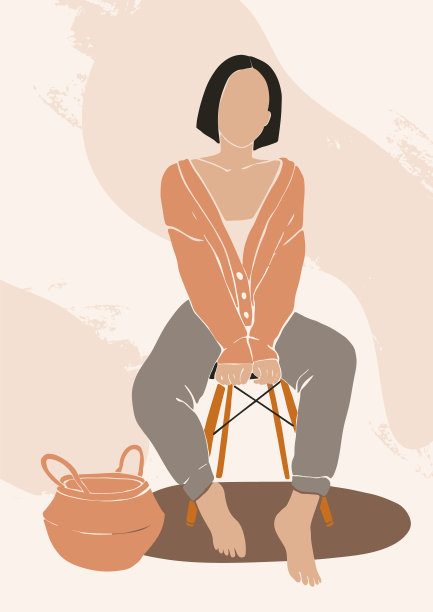 抽象的女性矢量图形与纹理。舒适的家。当代艺术。现代风格的时尚女性形象。秋冬季节。非常适合印刷，海报，社交媒体，卡片图片下载