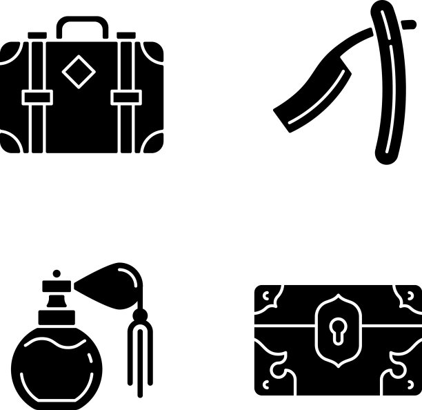 古董收集黑色字形图标设置在白色图片下载