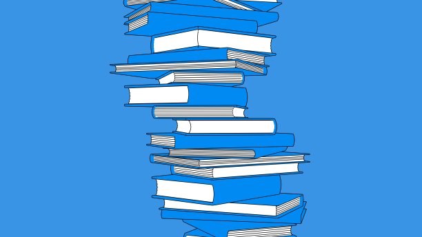 一堆蓝色的书被孤立在蓝色的背景上。图片下载