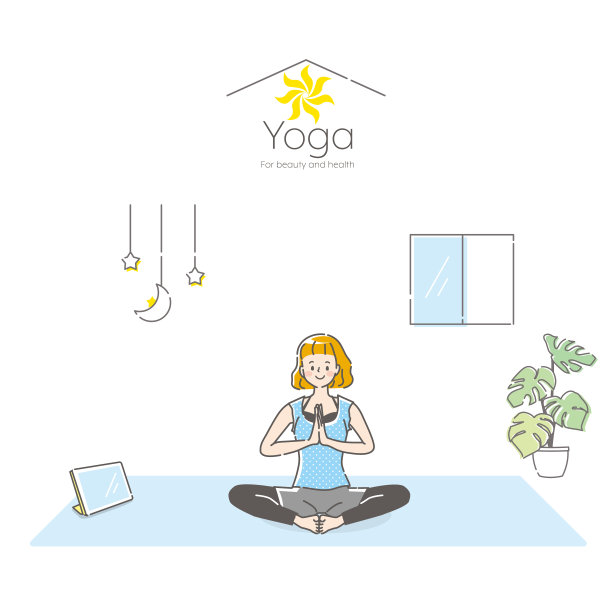 一名年轻女子一边做瑜伽一边看着平板电脑图片下载