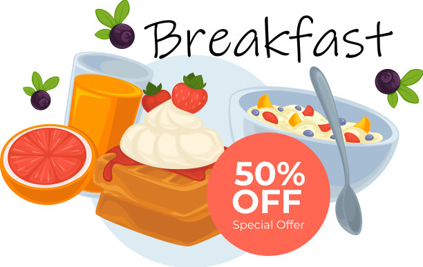 健康早餐粥和果汁促销横幅图片下载