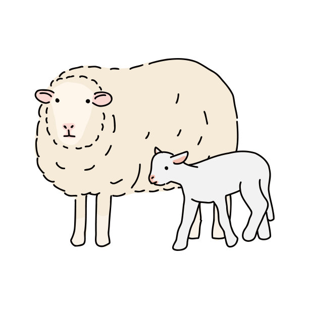 一只羊和一个孩子的完整身体，简单的矢量插图图片下载