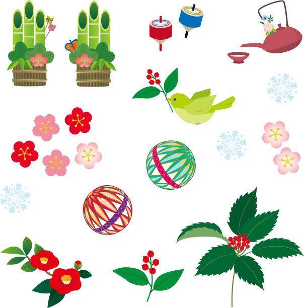 贺岁卡、贺年材料插图套装图片下载