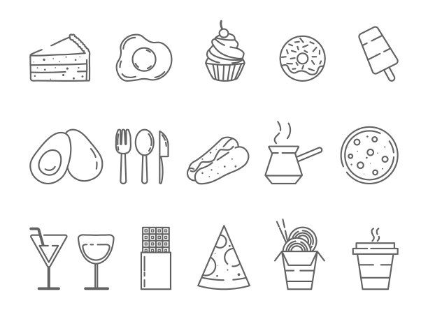 可爱的设置食物线图标在白色的背景图片下载