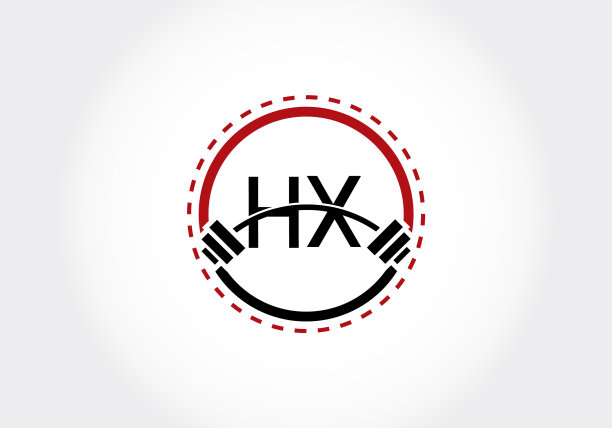举重杠铃字母HX标志图片下载