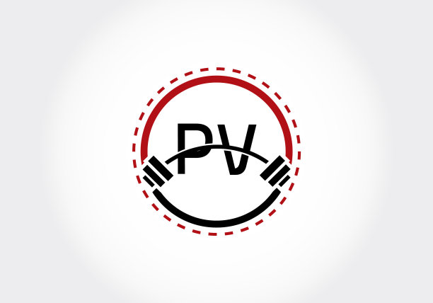 PV字母与杠铃健身标志图片下载