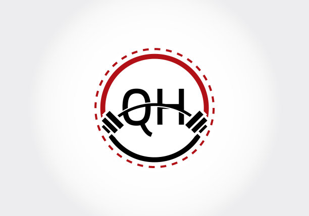 QH字母与杠铃健身logo图片下载