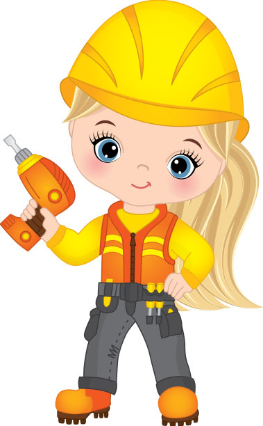 可爱的金发小女孩拿着钻头图片下载