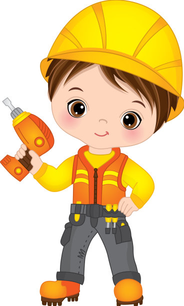 可爱的男孩抱着小建筑工图片下载