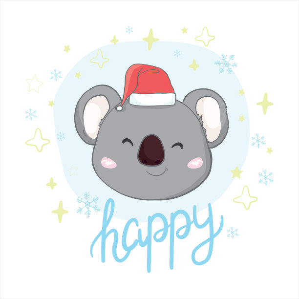 树袋熊宝宝戴着红色的圣诞帽。可爱有趣的角色。卡通风格。简单的平面插图。图片下载