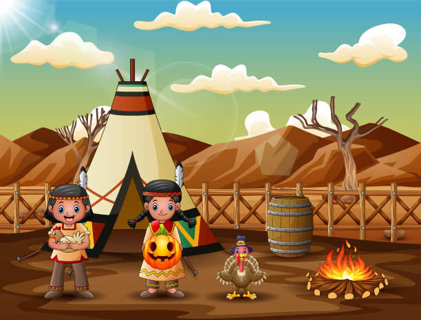 美国印第安儿童卡通圆锥形帐篷图片下载